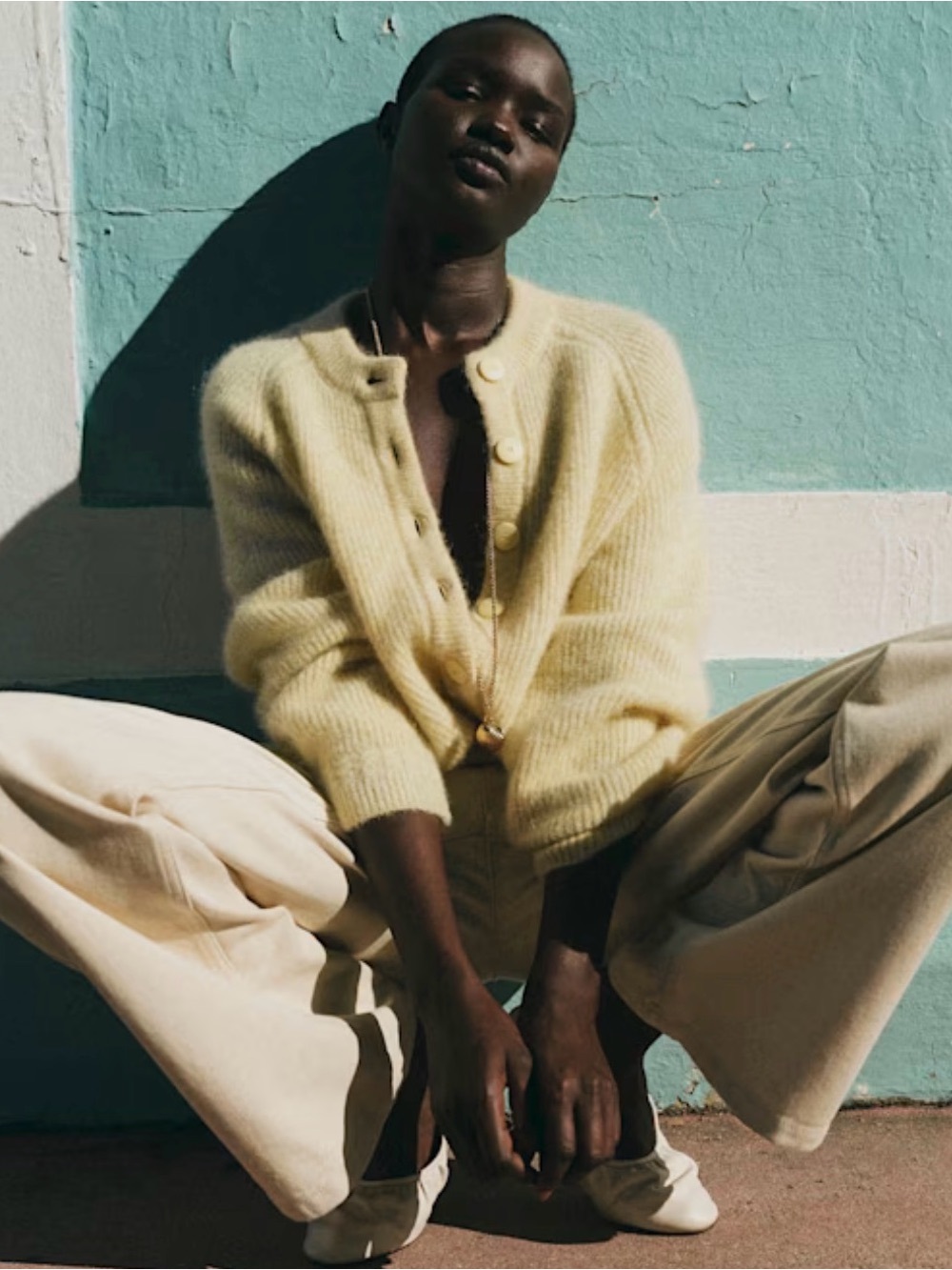 NWT Sezane Othello Baby Alpaca Cardigan Pale Yellow Small Cozy Knit Sweater